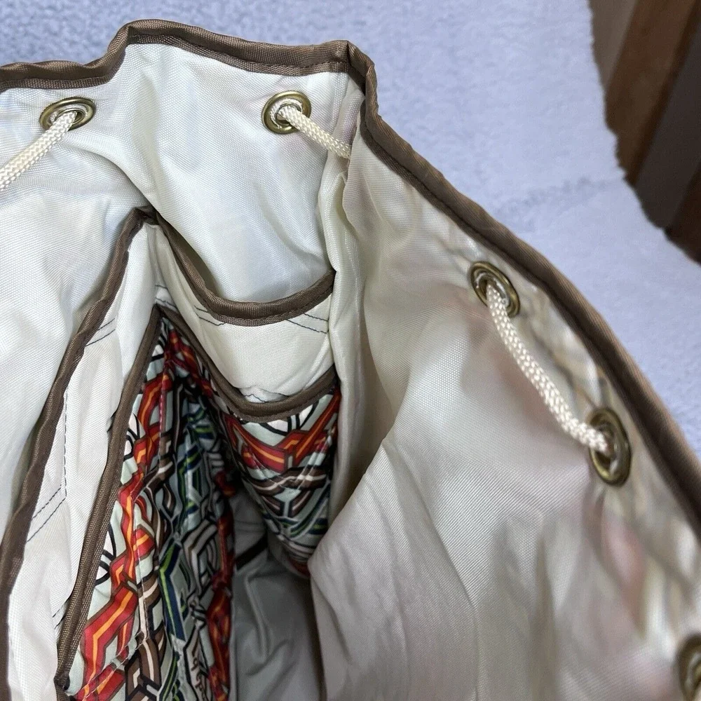 Cinda B Backpack Tote‎ Quilted Bag Beige Chevron Geometric